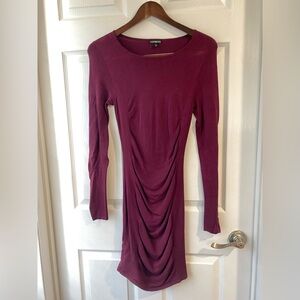Women Express Ruched Sweater Dress - Burgundy - XS